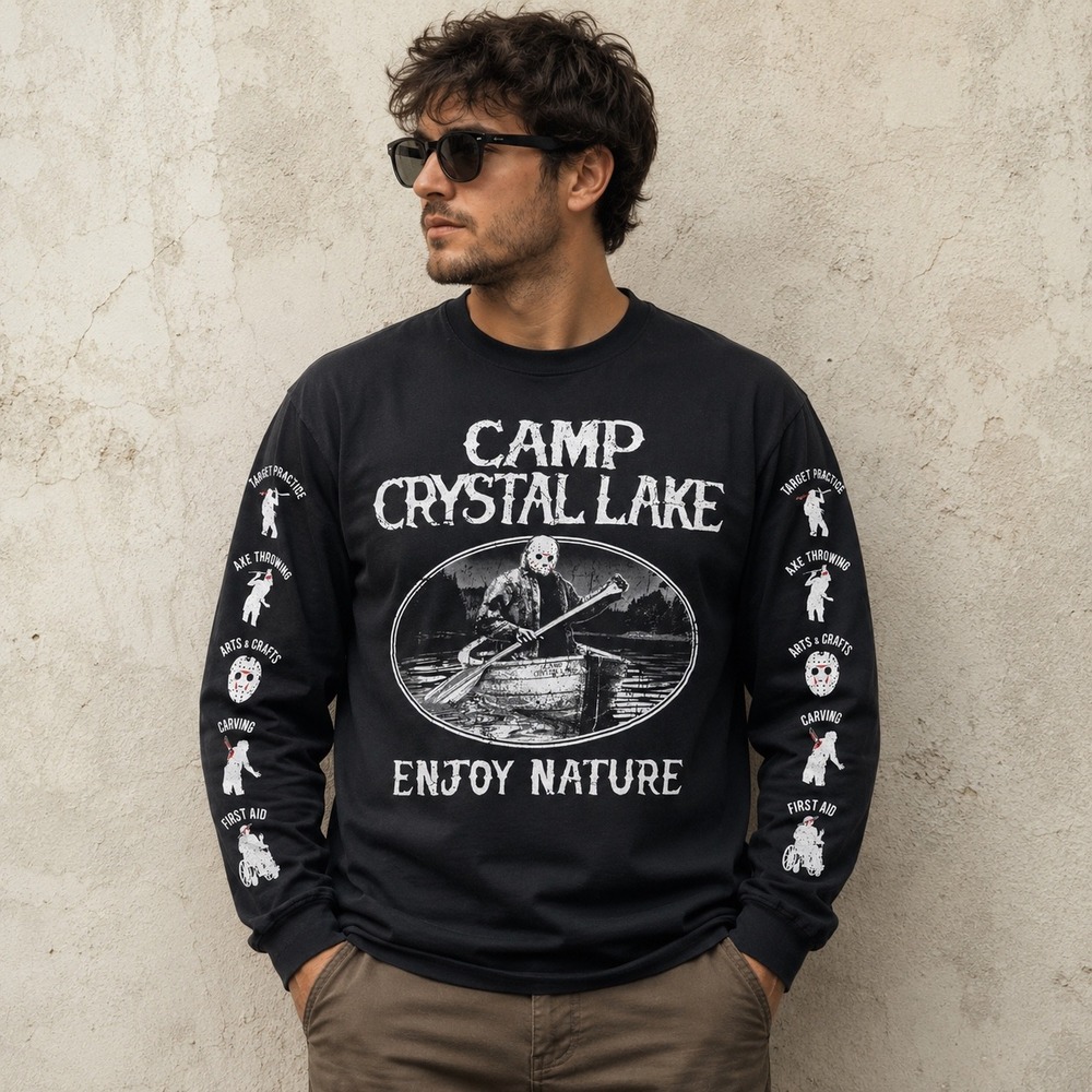 Friday the 13th Camp Crystal Lake Jason Long Sleeve T Shirt Mens M Horror
